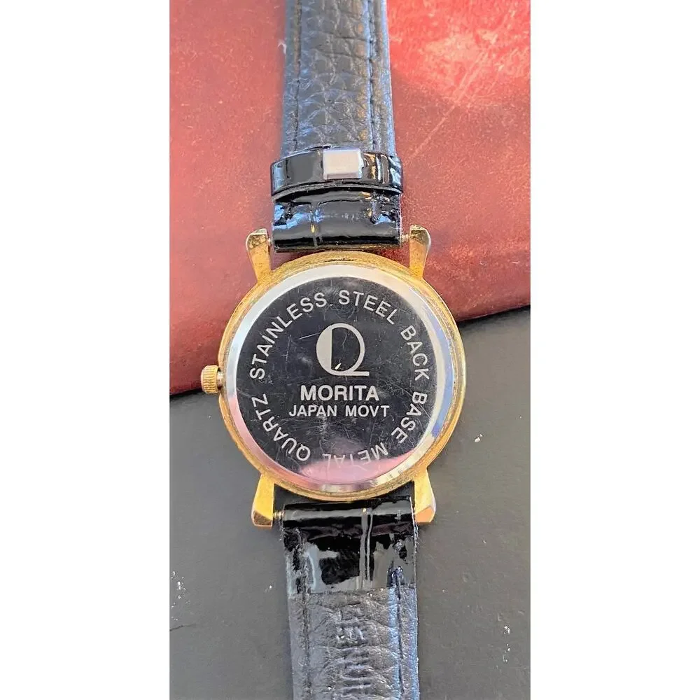 Women's 32mm Gold Tone Q Morita Watch, Leather Band, Water Resistant